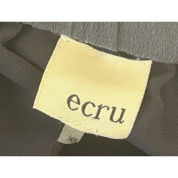 ECRU Silk Off The Shoulder Blouse Crochet Lace Hem Lined Dark Blue Sz XS Luxury - Picture 7 of 10